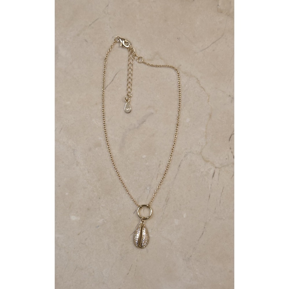 New Sterling Silver Pave Cowrie‎ Seashell Anklet Gold Tone 8.5-10"